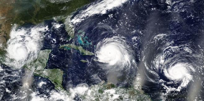 Overview of three hurricanes Irma, Jose and Katia in the Carribean Sea and the Atlantic Ocean - Elements of this image furnished by NASA