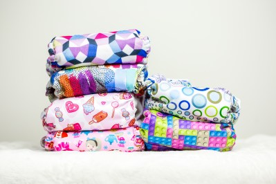 Stacks of eco friendly washable textile diapers.